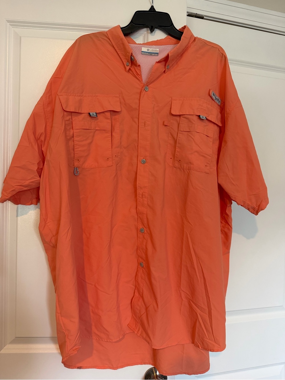 Columbia PFG Fishing Shirt Mens 3XL Orange UPF Vented Performance Button Up